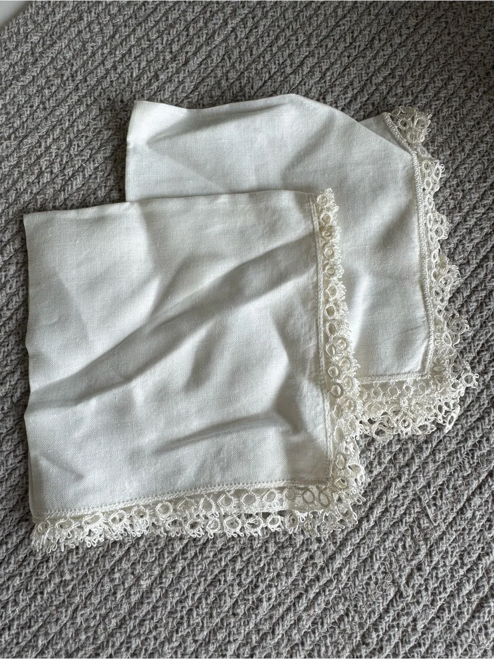 Vintage Set of 12 Floral Embroidered White Ivory Floral Linen Cotton Napkins